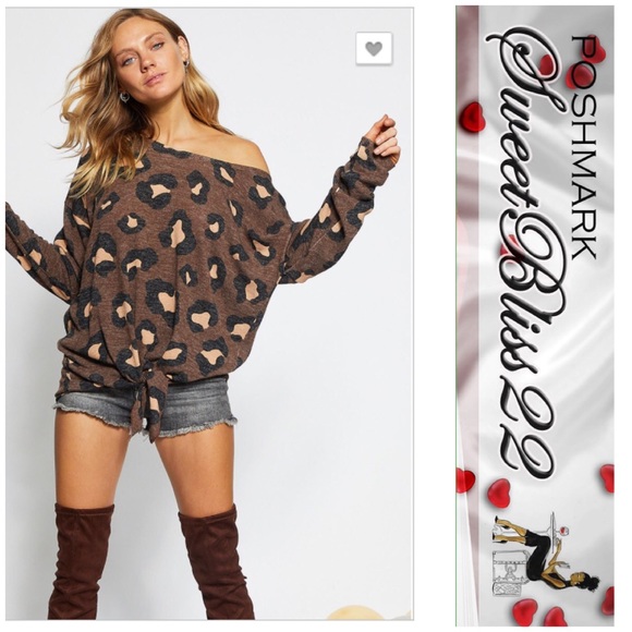 💥Mocha Leopard Front Tie Shirt💥 - Picture 2 of 4